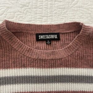 Striped Sweater with Pink, Grey, and White